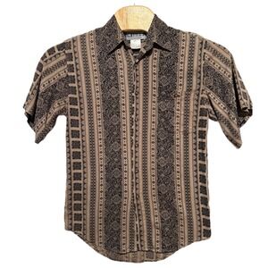 Untied Mens Size Small S Beige Black Patterned Short Sleeve Button Up Shirt